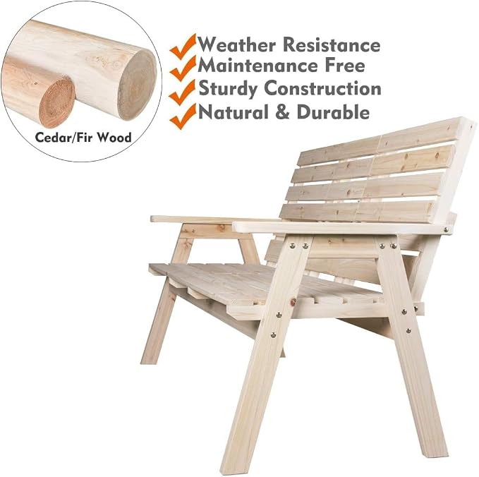 FORTUNO Cedar/Fir Log Wood Patio Garden Bench - Image 7