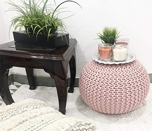 FRELISH DECOR Round Pouf Ottoman Hand Knitted 100% Cotton Pouf Foot Stool - Image 2