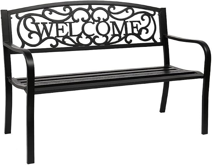 50in Outdoor Garden Park Bench, Outdoor Metal Porch Benches, Weatherproof Patio by Unknown