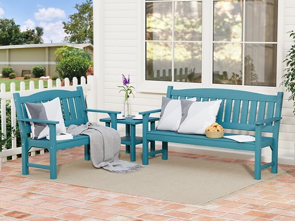 Psilvam 3-Person Outdoor Memorial Bench, All-Weather Poly Lumber Garden Bench - Image 8