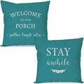 PANDICORN Welcome to Our Porch Stay Awhile Outdoor Decorative Throw Pillow by PANDICORN