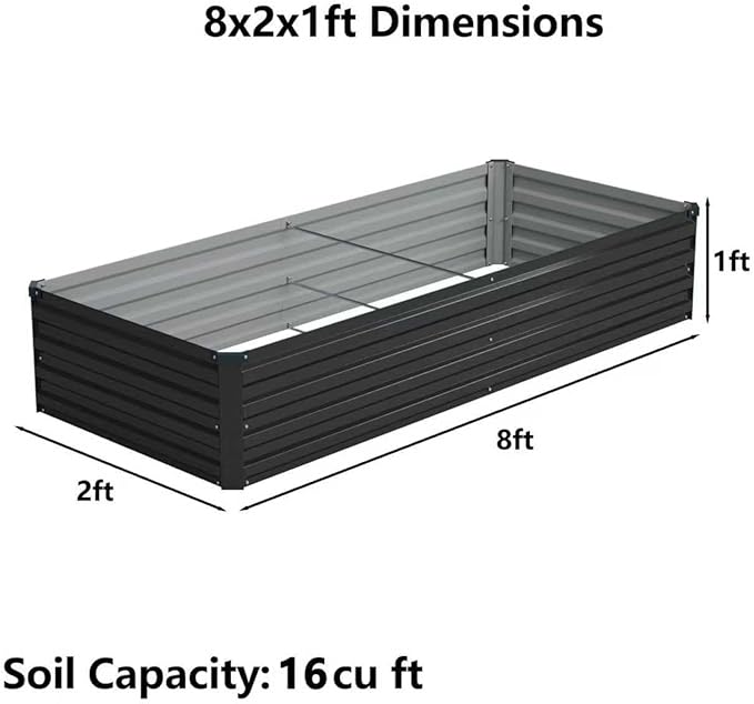 8x2x1ft Galvanized Raised Garden Bed, Outdoor Planter Box Metal Patio Kit - Image 2