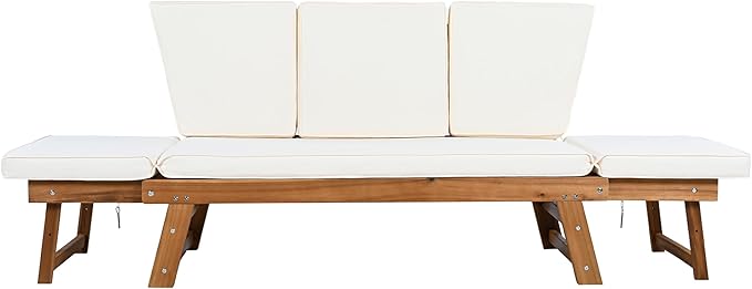 Merax Patio Sofa, Outdoor Adjustable Wooden Daybed, Chaise Lounge - Image 7