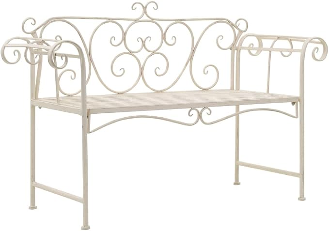 vidaXL Vintage Metal Garden Bench 52 in Antique White Comfortable Seating by vidaXL