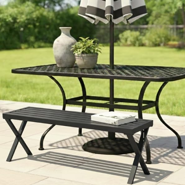 Outdoor Metal Backless Bench Weatherproof Patio Bench - Image 4