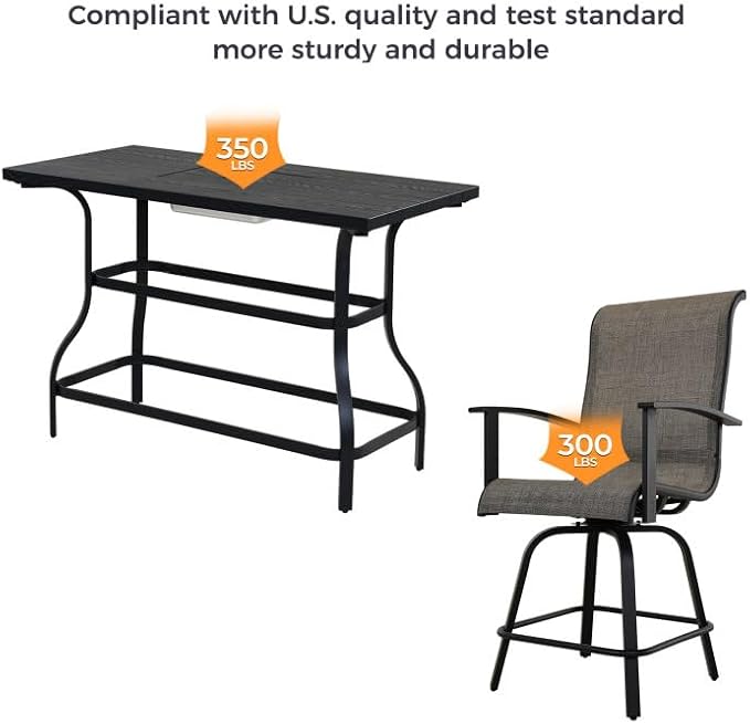 Grand patio 5-Piece Counter Height Patio Bar Set, Swivel Bar Stools and Faux - Image 9