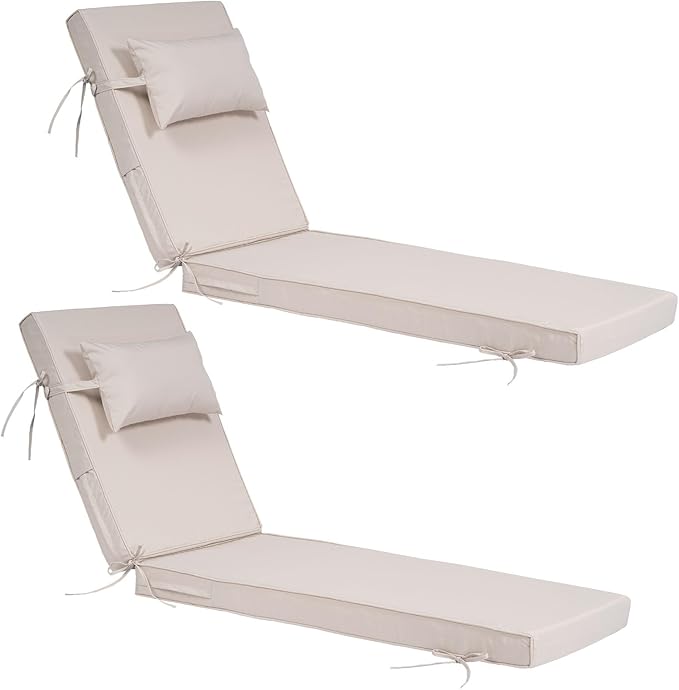 Outdoor Chaise Lounge Cushions Set of 2, Waterproof Fade Resistant Patio by Actualaction