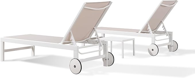 PURPLE LEAF Outdoor Chaise Lounge Chairs Set of 2 White Aluminum Lounge Chair - Image 9