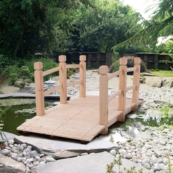 5 ft Garden Bridge, 500 LBS Capacity Arch Bridge Small Wooden Bridge - Image 7