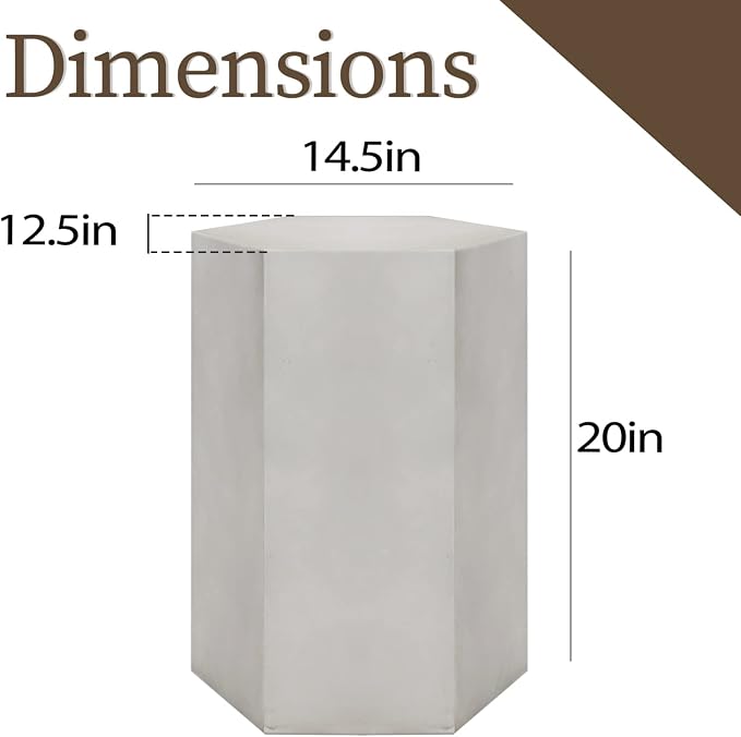 COSIEST Concrete Accent Table, Hexagon Patio Side Table 14.5''Wx20''H, Modular - Image 2