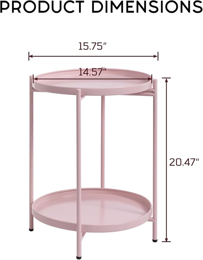 HollyHOME 2-Tier Round Side Table, Outdoor Small Folding Accent Stand - Image 3
