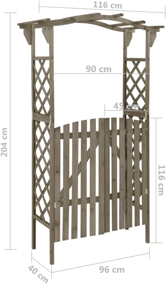 vidaXL Gray Pergola with Gate, Sturdy Solid Firwood and Pine Wood Garden Arch - Image 2