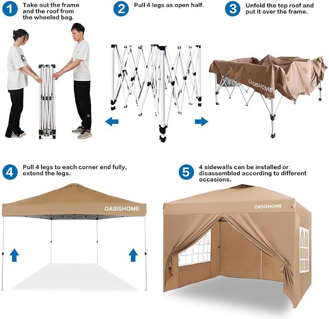 OASISHOME Pop-up Gazebo Instant Portable Canopy Tent 10'x10', - Image 5