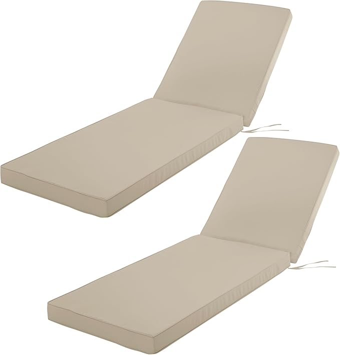 Outdoor Chaise Lounge Cushion Set of 2, Fadesafe Water-Repellent Lounge Deck by COMCAVER