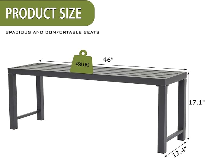 Outdoor Metal Backless Bench, Weatherproof Patio Bench - Image 2