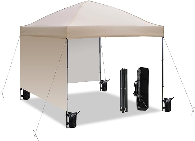 10x10 Pop Up Canopy Tent with 2 Sidewalls, Outdoor Canopy Tent with Sand Bags by AERGERGER