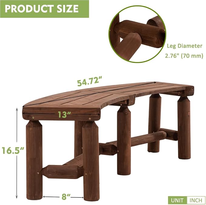 FORTUNO Outdoor Wooden Curved Backless Porch Bench Rustic Style Cedar/Fir Wood - Image 2