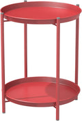 Grand patio Outdoor Side Table 2-Tier End Table Round Accent Table Peacock Red by GrandPatio