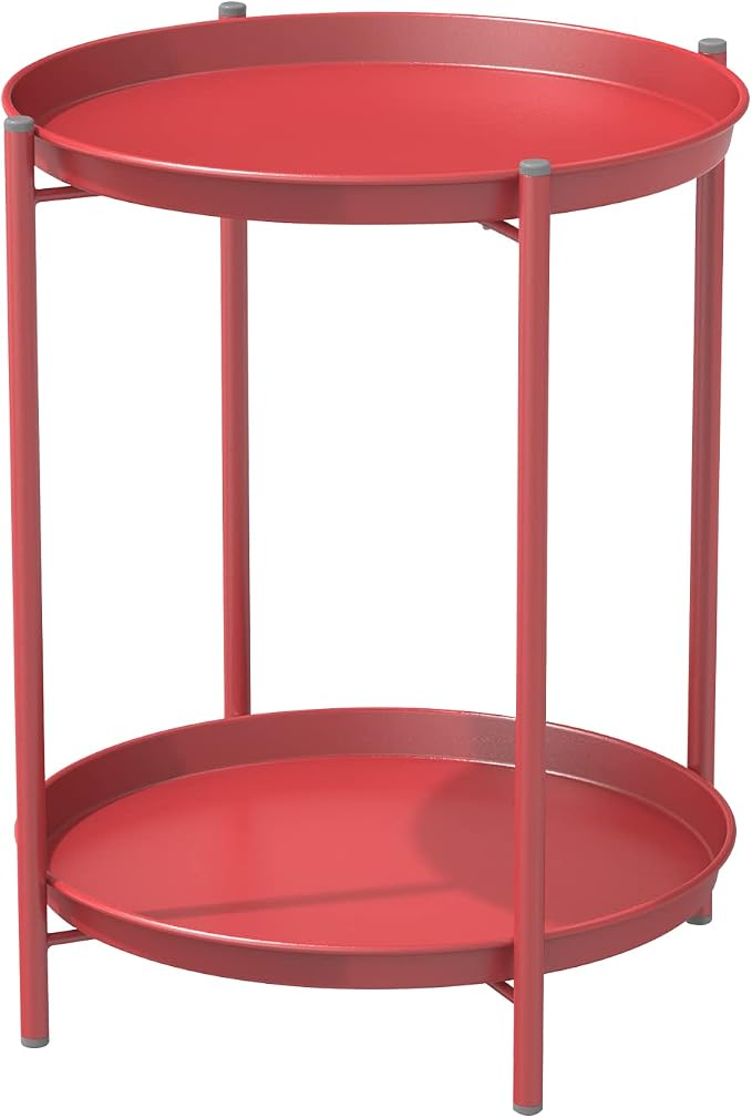 Grand patio Outdoor Side Table 2-Tier End Table Round Accent Table Peacock Red by GrandPatio