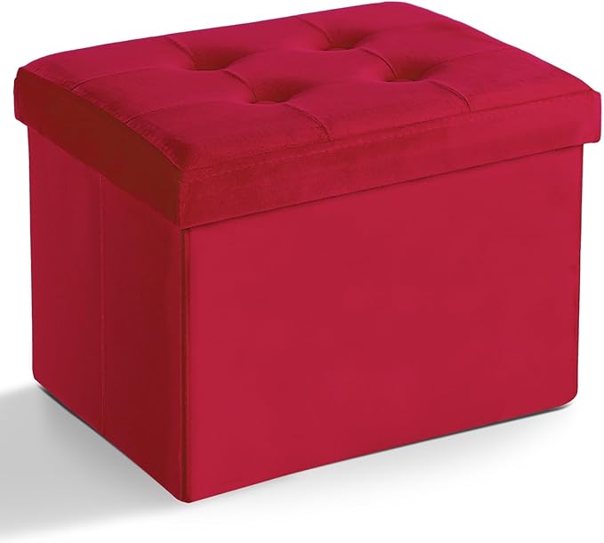LINMAGCO Storage Ottoman Folding Foot Stool Velvet Foot Rest by LINMAGCO
