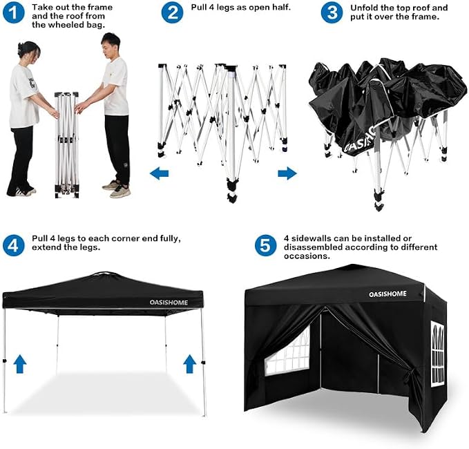 OASISHOME Pop-up Gazebo Instant Portable Canopy Tent 10'x10', - Image 5