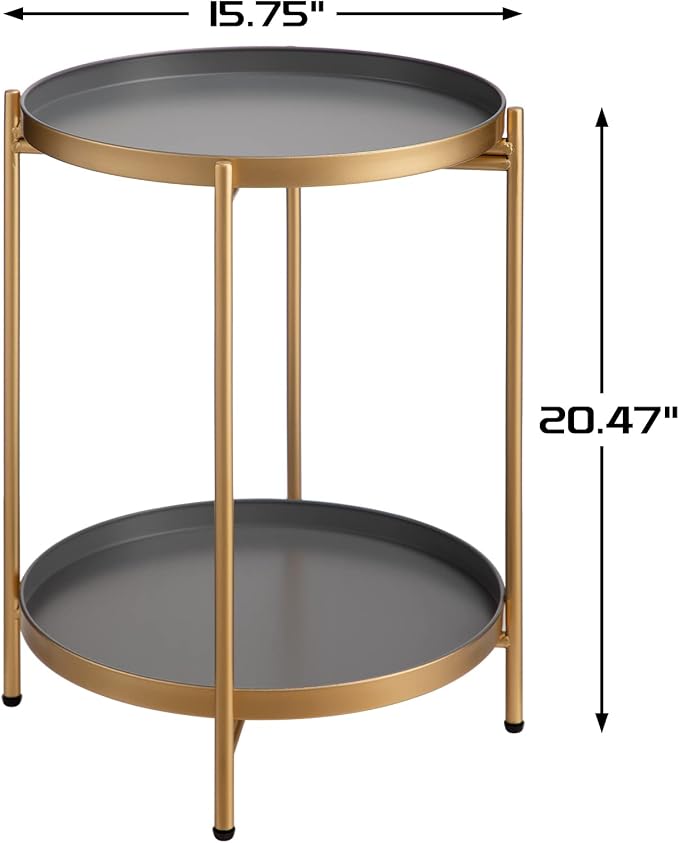 HollyHOME 2-Tier Round Gold Side Table, Outdoor Small Folding Accent Stand - Image 3