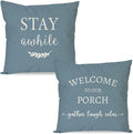 PANDICORN Welcome to Our Porch Stay Awhile Farmhouse Decorative Throw Pillow by PANDICORN