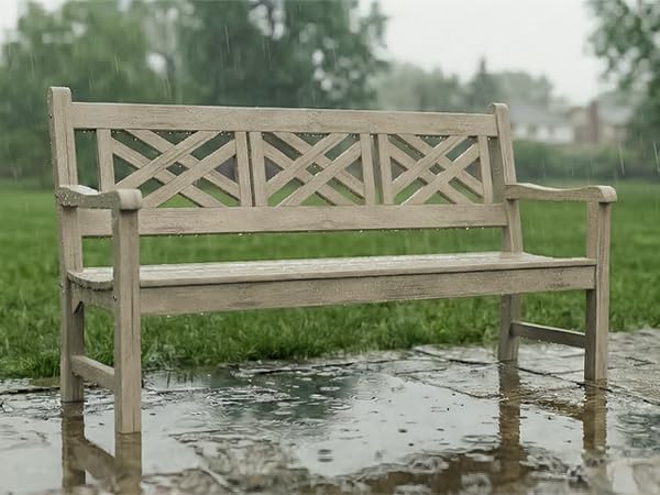 Psilvam 63''W All-Weather Poly Lumber Outdoor Bench – Teak Color, 3-Person - Image 7