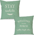 PANDICORN Welcome to Our Porch Stay Awhile Green Farmhouse Decorative Throw by PANDICORN
