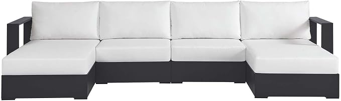 Modway Tahoe Aluminum 4-Piece Outdoor Patio Furniture Gray White, Modular - Image 4