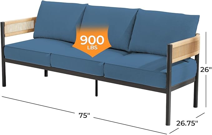 Gand Patio Outdoor 3-Seat Couch Sofa, Wicker Conversation Set - Image 2