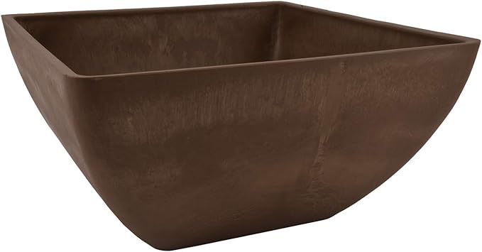 PSW Pot Collection 12x6 inch Plastic/Stone/Wood Composite Square Planter – No by PSW