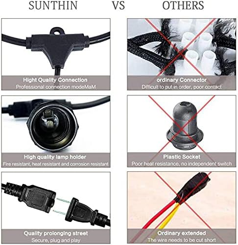 SUNTHIN Outdoor String Lights, 48FT Commercial Grade String Light - Image 6