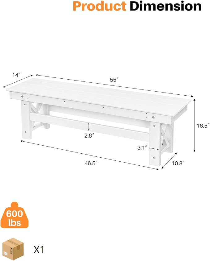 HDPE Outdoor Bench, Poly Lumber Adirondack Benches, All Weather HDPE Patio - Image 5
