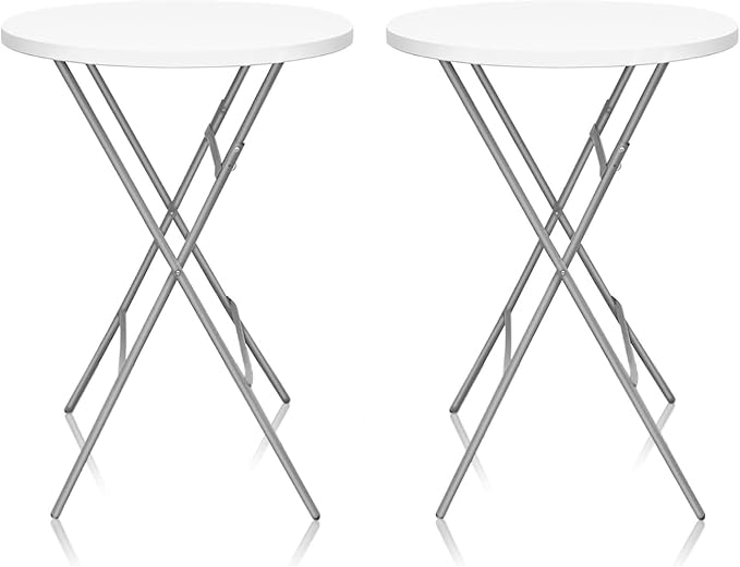 32in Cocktail Table, Plastic Folding Round High Top Indoor Outdoor Use by HiEthan