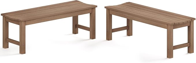 Outdoor Bench Set of 2, 2-Person Patio Backless Benches, HIPS Weatherproof by LAHAAP