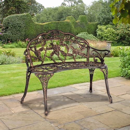 38.5" Outdoor Garden Bench, Patio Furniture Cast Aluminum Outdoor Bench - Image 6