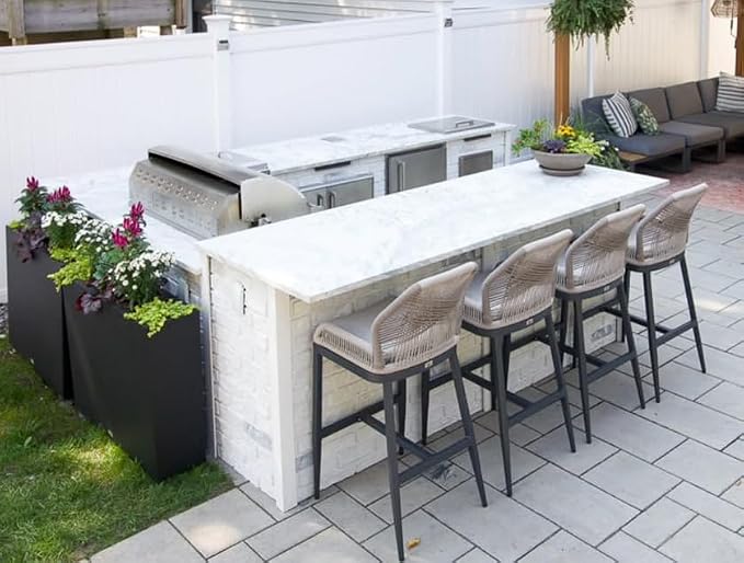PURPLE LEAF Bar Stools Set of 4 Outdoor Bar Height Metal Stools Modern Wicker - Image 3