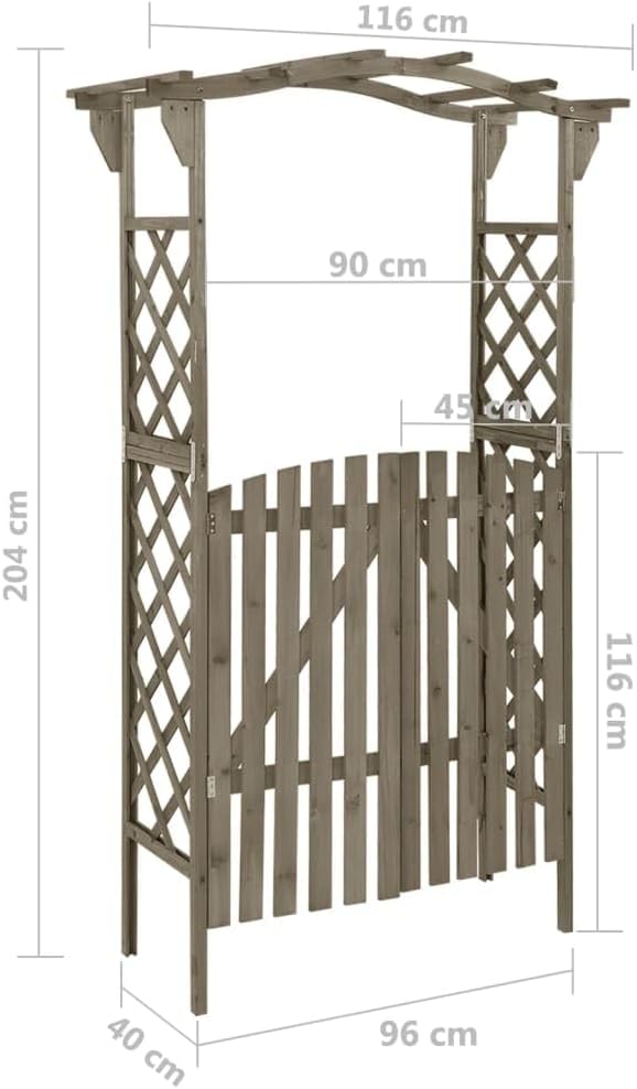 vidaXL Gray Pergola with Gate, Sturdy Solid Firwood and Pine Wood Garden Arch - Image 7