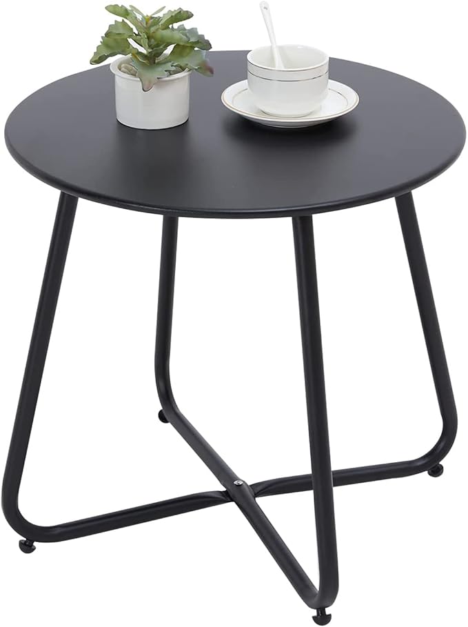 Outdoor Table Small Patio Side Table, Round Metal Side Table, Weatherproof by Juserox