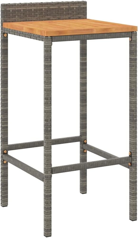 vidaXL 3-Piece Stylish Patio Bar Set: Gray Poly Rattan & Solid Acacia Wood - - Image 6