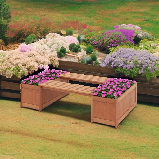 Giantex Set of 2 Outdoor Bench, Wood Raised Garden Bed w/Open Base, - Image 6