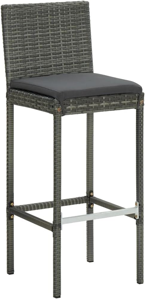 vidaXL Patio Bar Set with Cushions, Poly Rattan Gray - Image 6