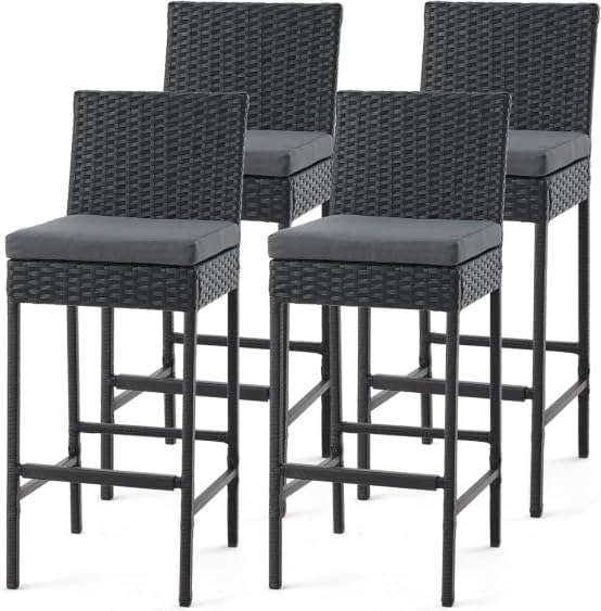 ECOTOUGE Wicker Bar Stools Set of 4, Outdoor Rattan Barstools Counter Height by ECOTOUGE