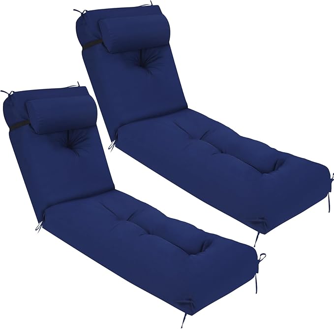 Wenqik Set of 2 Outdoor Chaise Lounge Cushions 76 x 22 x 6 Inch Waterproof by Wenqik