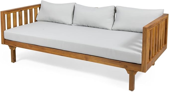 Christopher Knight Home Tina Outdoor 3 Seater Acacia Wood Daybed, Teak Finish - Image 5