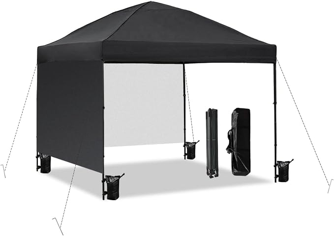 10x10 Pop Up Canopy Tent with 2 Sidewalls, Easy Up Canopy Outdoor Party Sun by AERGERGER