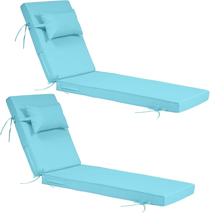Outdoor Chaise Lounge Cushions Set of 2, Waterproof Fade Resistant Patio by Actualaction