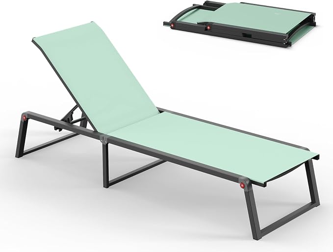 Aluminum Chaise Lounge Chair Outdoor, Foldable & Assembly Free Patio Pool by Oasbira