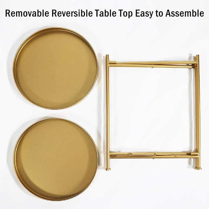 Tiita 2 Pack Round End Table Mental Side Table Nightstand/Small Wood Tables - Image 7
